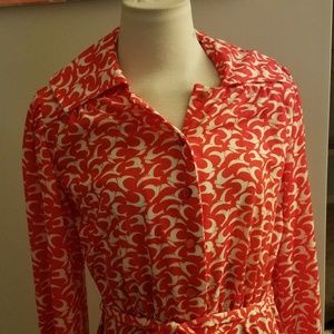 Vintage red bird print secretary dress size XL
